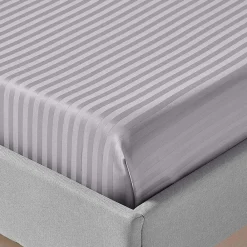 Homescapes Drap plat satin rayé en coton égyptien 330 fils gris, 180x290 cm -* Drap Plat