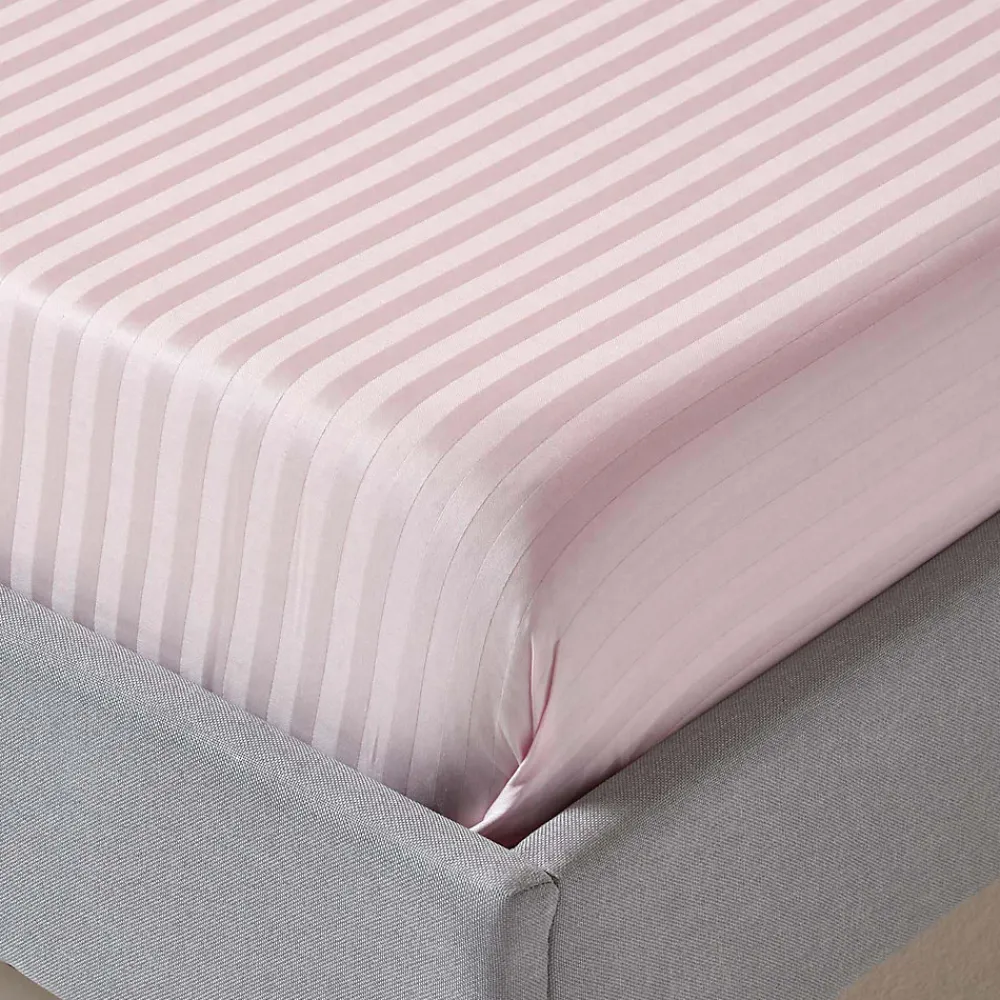Drap plat satin rayé en coton égyptien 330 fils violet, 275x275 cm ->Homescapes Clearance