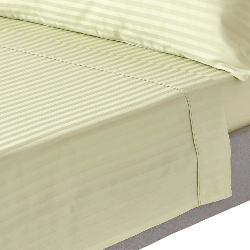 Drap plat satin rayé en coton égyptien 330 fils vert sauge, 178x255 cm ->Homescapes Hot