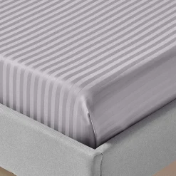 Homescapes Drap plat satin rayé en coton égyptien 330 fils gris, 240x275 cm -* Drap Plat