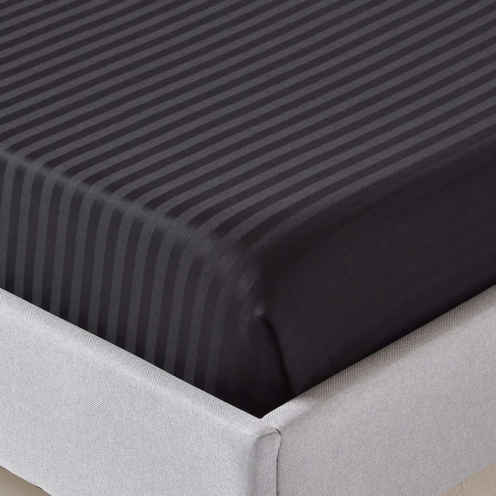 Homescapes Drap plat satin rayé en coton égyptien 330 fils noir, 275x275 cm -* Drap Plat