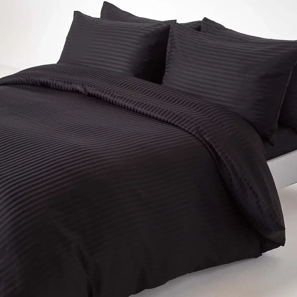 Homescapes Drap plat satin rayé en coton égyptien 330 fils noir, 275x275 cm -* Drap Plat