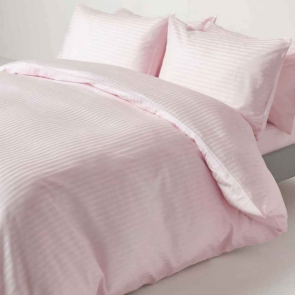 Drap plat satin rayé en coton égyptien 330 fils violet, 240x275 cm ->Homescapes Best