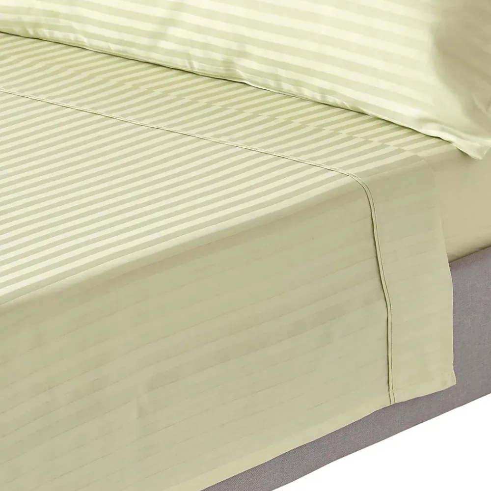 Homescapes Drap plat satin rayé en coton égyptien 330 fils vert sauge, 230x255 cm -* Drap Plat