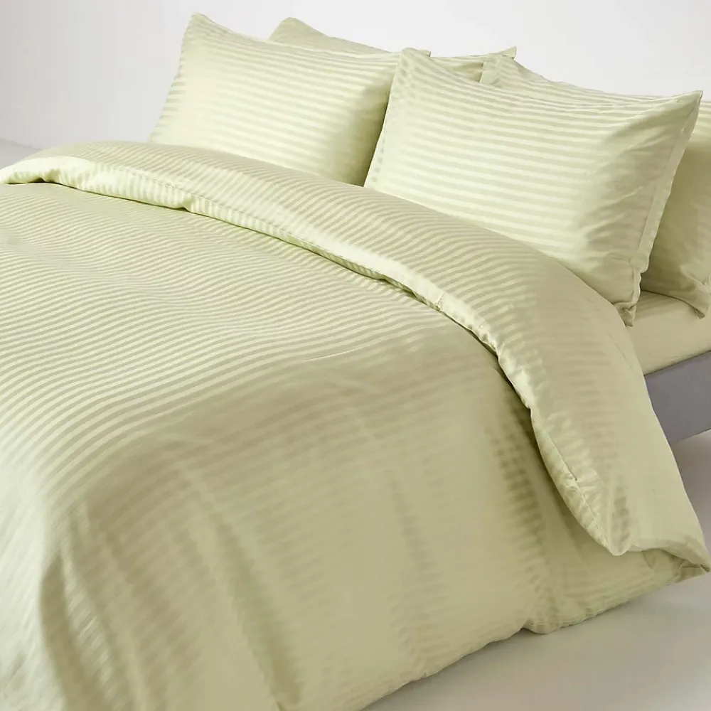 Homescapes Drap plat satin rayé en coton égyptien 330 fils vert sauge, 230x255 cm -* Drap Plat