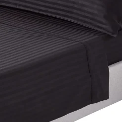 Homescapes Drap plat satin rayé en coton égyptien 330 fils noir, 180x290 cm -* Drap Plat