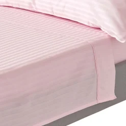 Drap plat satin rayé en coton égyptien 330 fils rose, 180x290 cm ->Homescapes
