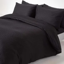 Drap plat satin rayé en coton égyptien 330 fils noir, 240x275 cm -><noscript><img width=