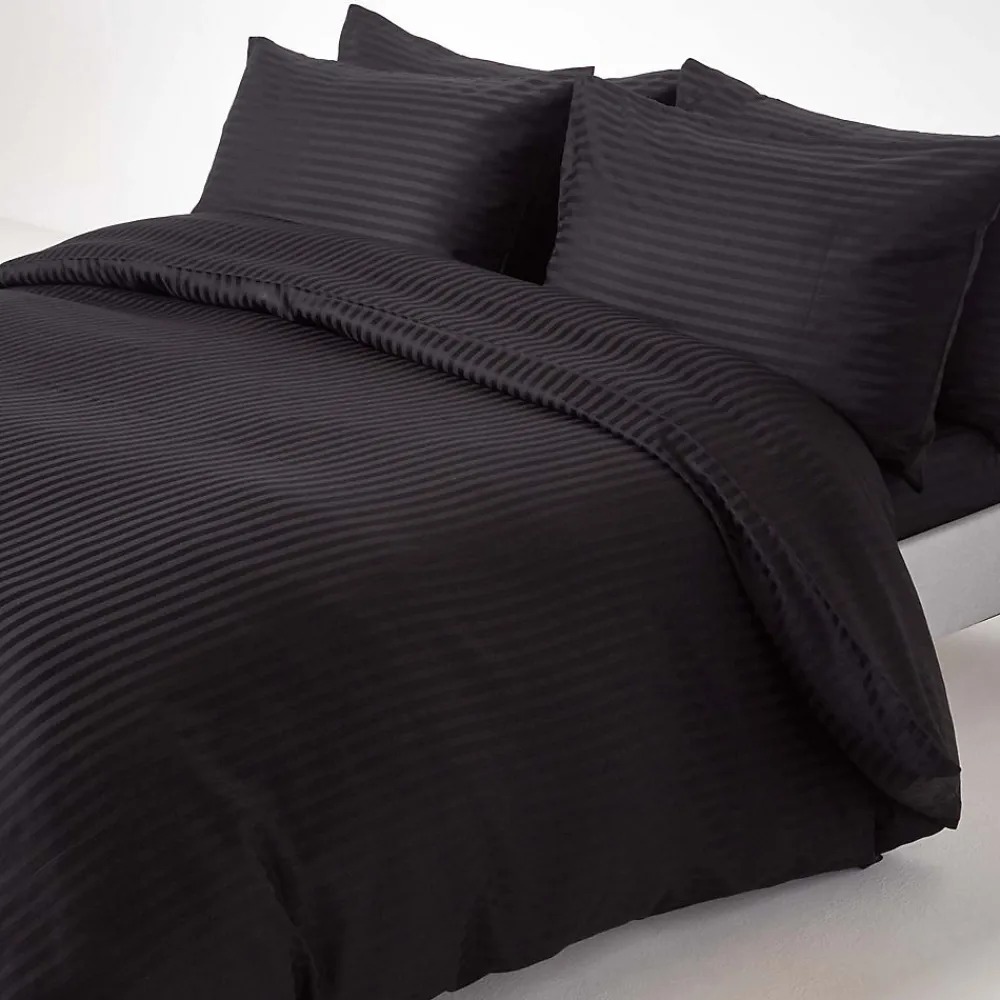 Drap plat satin rayé en coton égyptien 330 fils noir, 240x275 cm ->Homescapes Online