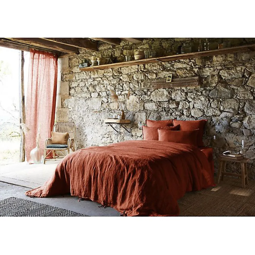 Drap plat "Soline" toutes dimensions Lin lavé - Soline Paprika - 240 x 300 cm pour lit 2 places>L'Effet Papillon Hot