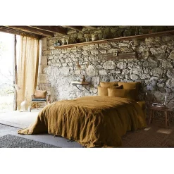 L'Effet Papillon Drap plat "Soline" toutes dimensions Lin lavé - Soline Caramel - 240 x 300 cm pour lit 2 places* Drap Plat