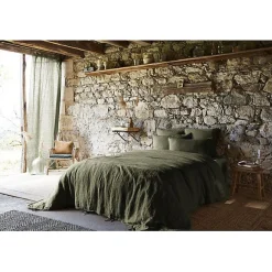 L'Effet Papillon Drap plat "Soline" toutes dimensions Lin lavé - Soline Thym - 270 x 300 cm pour lit King size* Drap Plat