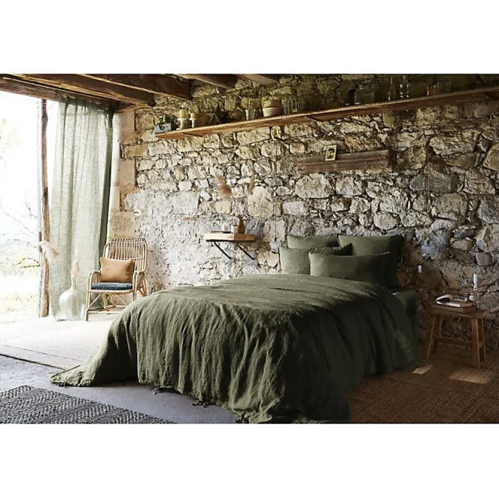 L'Effet Papillon Drap plat "Soline" toutes dimensions Lin lavé - Soline Thym - 270 x 300 cm pour lit King size* Drap Plat