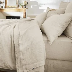 Drap plat "Soline" toutes dimensions Lin lavé - Soline Sable - 270 x 300 cm pour lit King size>L'Effet Papillon Clearance