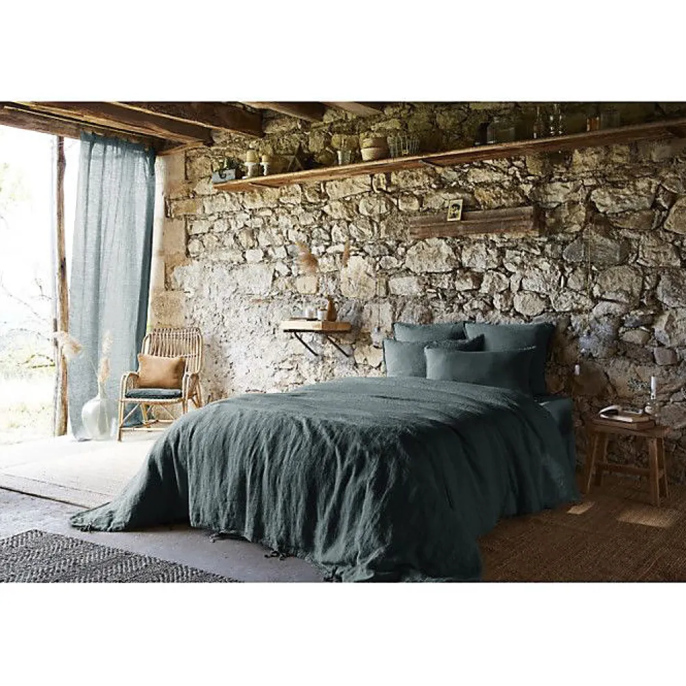 Drap plat "Soline" toutes dimensions Lin lavé - Soline Ardoise - 270 x 300 cm pour lit King size>L'Effet Papillon Online