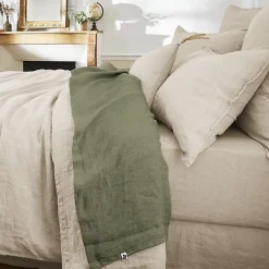 L'Effet Papillon Drap plat "Soline" toutes dimensions Lin lavé - Soline Thym - 240 x 300 cm pour lit 2 places* Drap Plat
