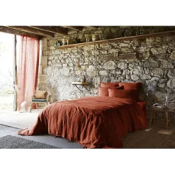 Drap plat "Soline" toutes dimensions Lin lavé - Soline Paprika - 270 x 300 cm pour lit King size>L'Effet Papillon Clearance
