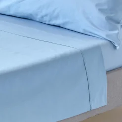 Drap plat uni 100 % coton égyptien 200 fils bleu, 178x255 cm ->Homescapes Best