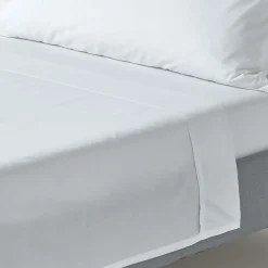 Drap plat uni 100 % coton égyptien 200 fils blanc, 230x255 cm ->Homescapes New