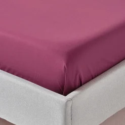 Drap plat uni 100 % coton égyptien 200 fils bordeaux, 180x290 cm -><noscript><img width=