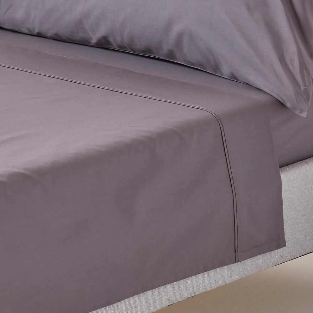 Drap plat uni 100 % coton égyptien 200 fils gris foncé, 240x300 cm ->Homescapes Outlet