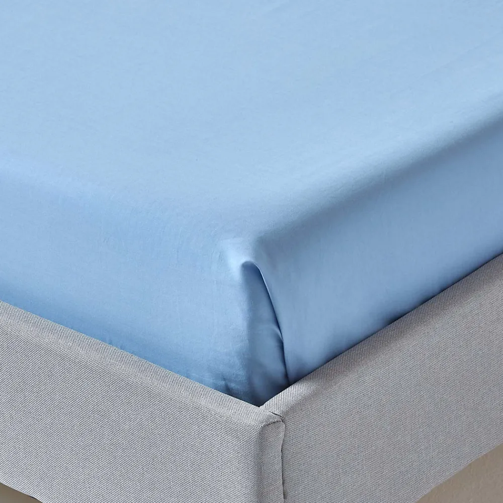 Homescapes Drap plat uni 100 % coton égyptien 200 fils bleu, 180x290 cm -* Drap Plat