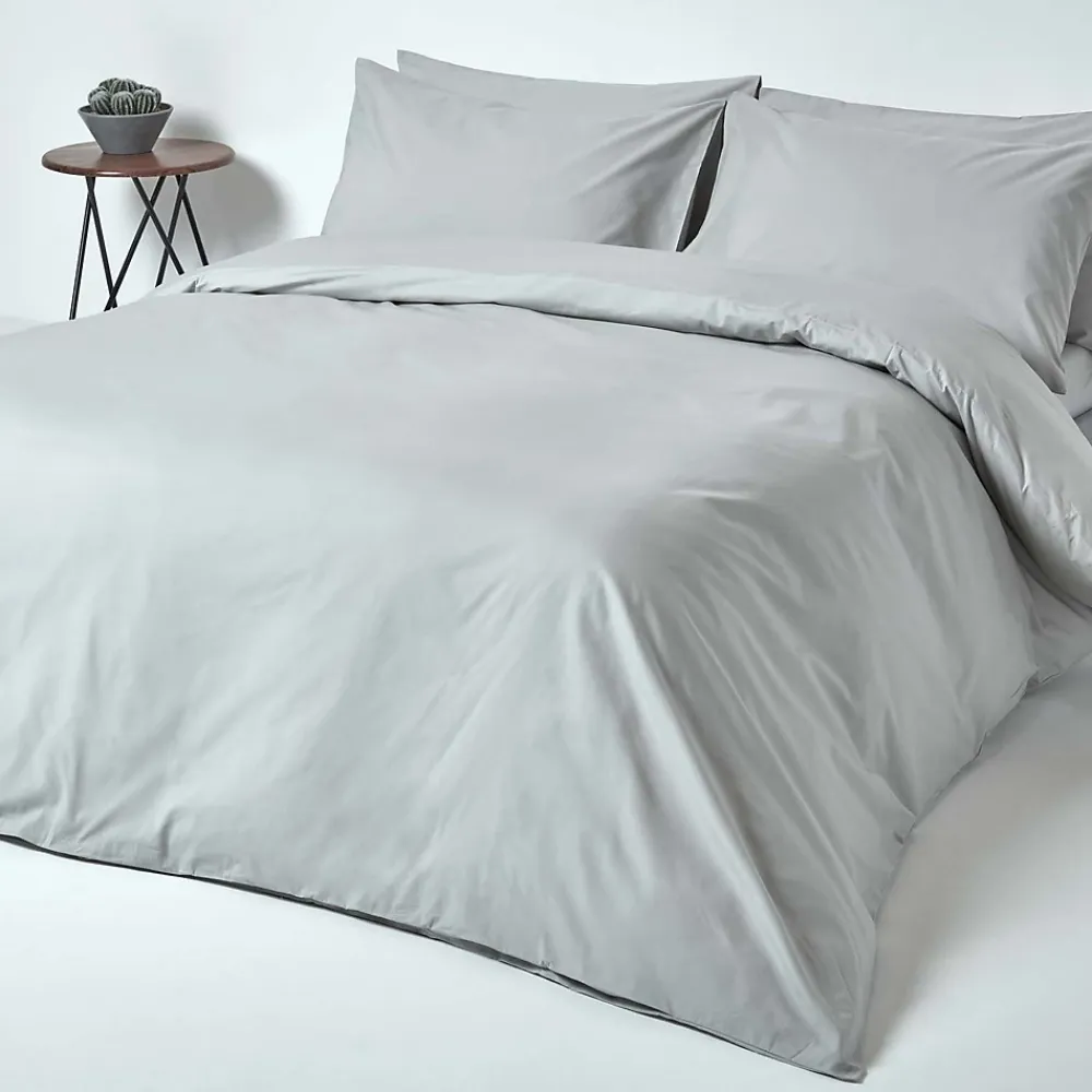 Homescapes Drap plat uni 100 % coton égyptien 200 fils gris argent, 178x255 cm -* Drap Plat