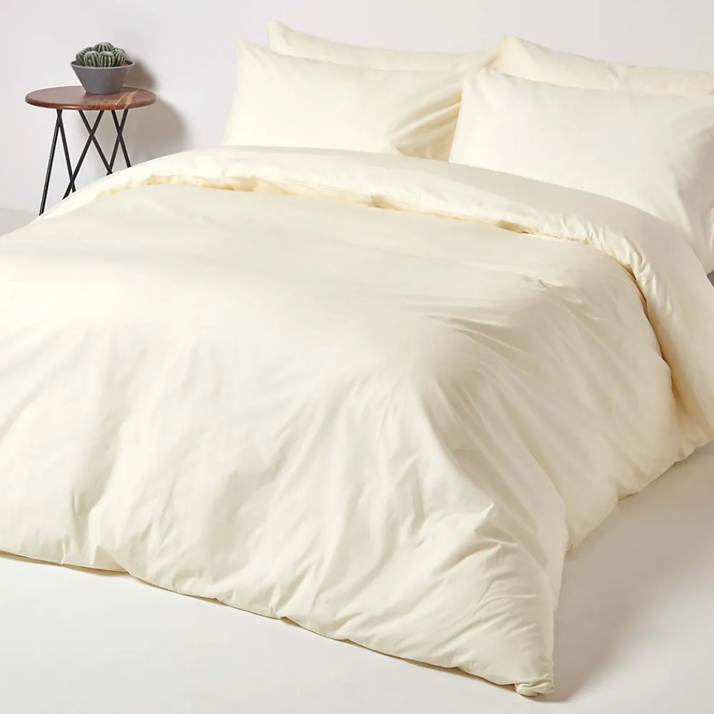 Drap plat uni 100 % coton égyptien 200 fils ivoire, 275x275 cm ->Homescapes Clearance