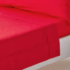 Drap plat uni 100 % coton égyptien 200 fils rouge, 178x255 cm ->Homescapes Discount