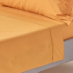 Drap plat uni 100 % coton égyptien 200 fils jaune moutarde, 275x275 cm ->Homescapes Online