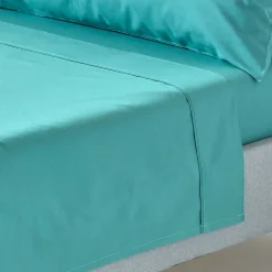 Drap plat uni 100 % coton égyptien 200 fils bleu canard, 178x255 cm ->Homescapes Online