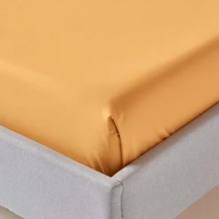 Homescapes Drap plat uni 100 % coton égyptien 200 fils jaune moutarde, 178x255 cm -* Drap Plat