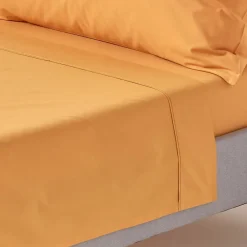 Homescapes Drap plat uni 100 % coton égyptien 200 fils jaune moutarde, 180x290 cm -* Drap Plat