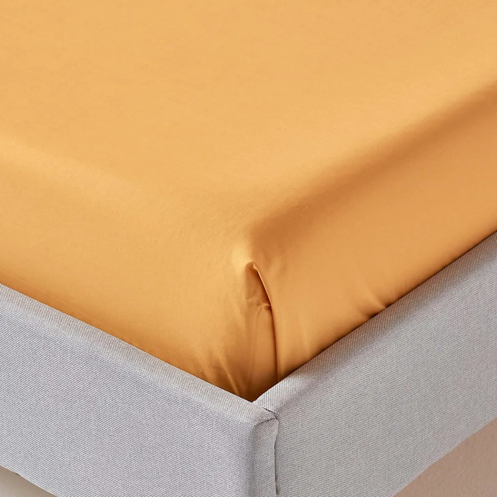 Homescapes Drap plat uni 100 % coton égyptien 200 fils jaune moutarde, 180x290 cm -* Drap Plat