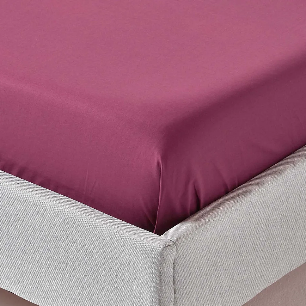 Drap plat uni 100 % coton égyptien 200 fils bordeaux, 275x275 cm ->Homescapes Outlet
