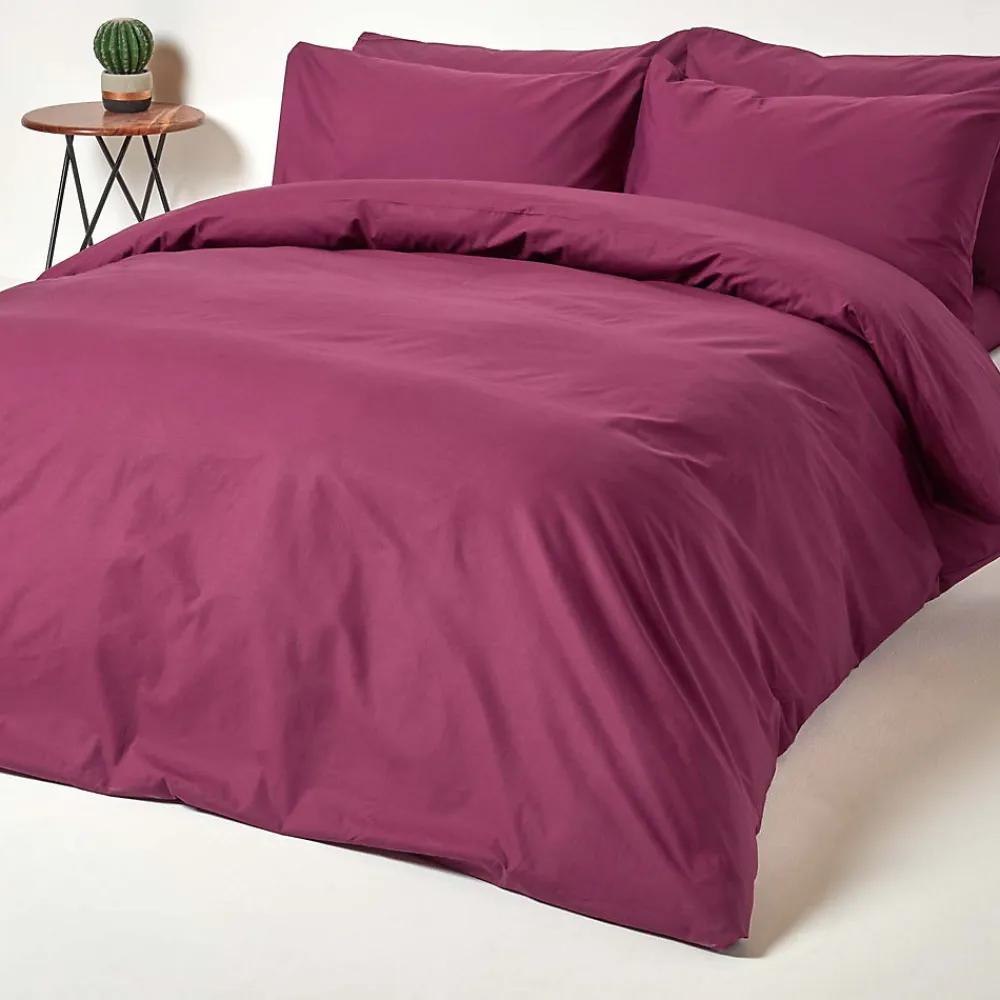 Drap plat uni 100 % coton égyptien 200 fils bordeaux, 275x275 cm ->Homescapes Outlet