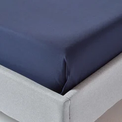 Homescapes Drap plat uni 100 % coton égyptien 200 fils bleu marine, 178x255 cm -* Drap Plat