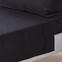Drap plat uni 100 % coton égyptien 200 fils noir, 240x275 cm ->Homescapes Online