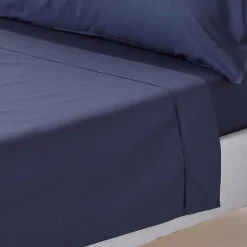 Homescapes Drap plat uni 100 % coton égyptien 200 fils bleu marine, 240x275 cm -* Drap Plat