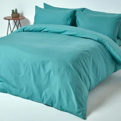Drap plat uni 100 % coton égyptien 200 fils bleu canard, 240x275 cm -><noscript><img width=