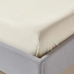 Drap plat uni 100 % coton égyptien 200 fils ivoire, 230x255 cm -><noscript><img width=
