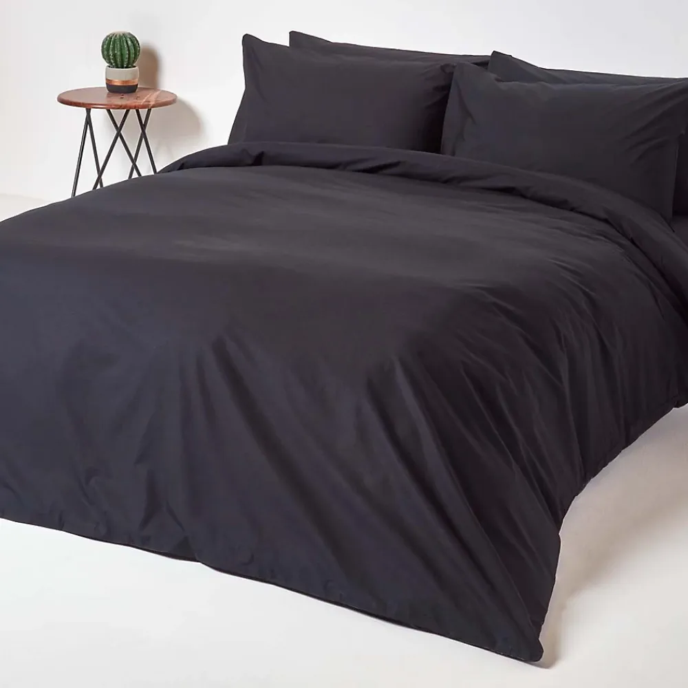 Homescapes Drap plat uni 100 % coton égyptien 200 fils noir, 230x255 cm -* Drap Plat