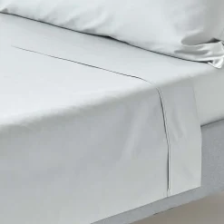 Drap plat uni 100 % coton égyptien 200 fils gris argent, 180x290 cm ->Homescapes New