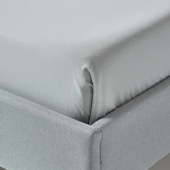 Drap plat uni 100 % coton égyptien 200 fils gris argent, 180x290 cm -><noscript><img width=