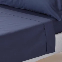 Drap plat uni 100 % coton égyptien 200 fils bleu marine, 240x300 cm ->Homescapes Outlet