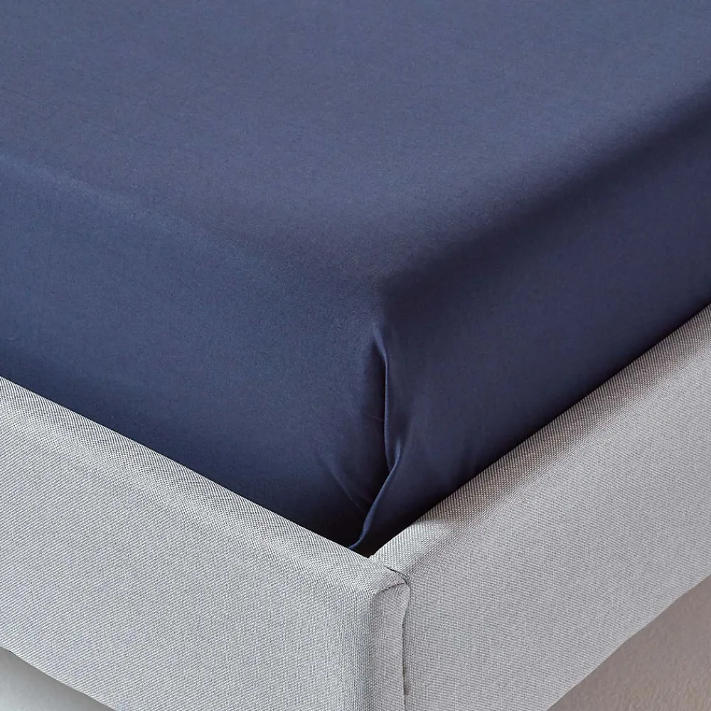 Drap plat uni 100 % coton égyptien 200 fils bleu marine, 240x300 cm ->Homescapes Outlet