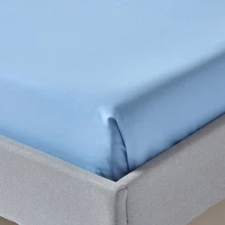 Homescapes Drap plat uni 100 % coton égyptien 200 fils bleu, 270x300 cm -* Drap Plat