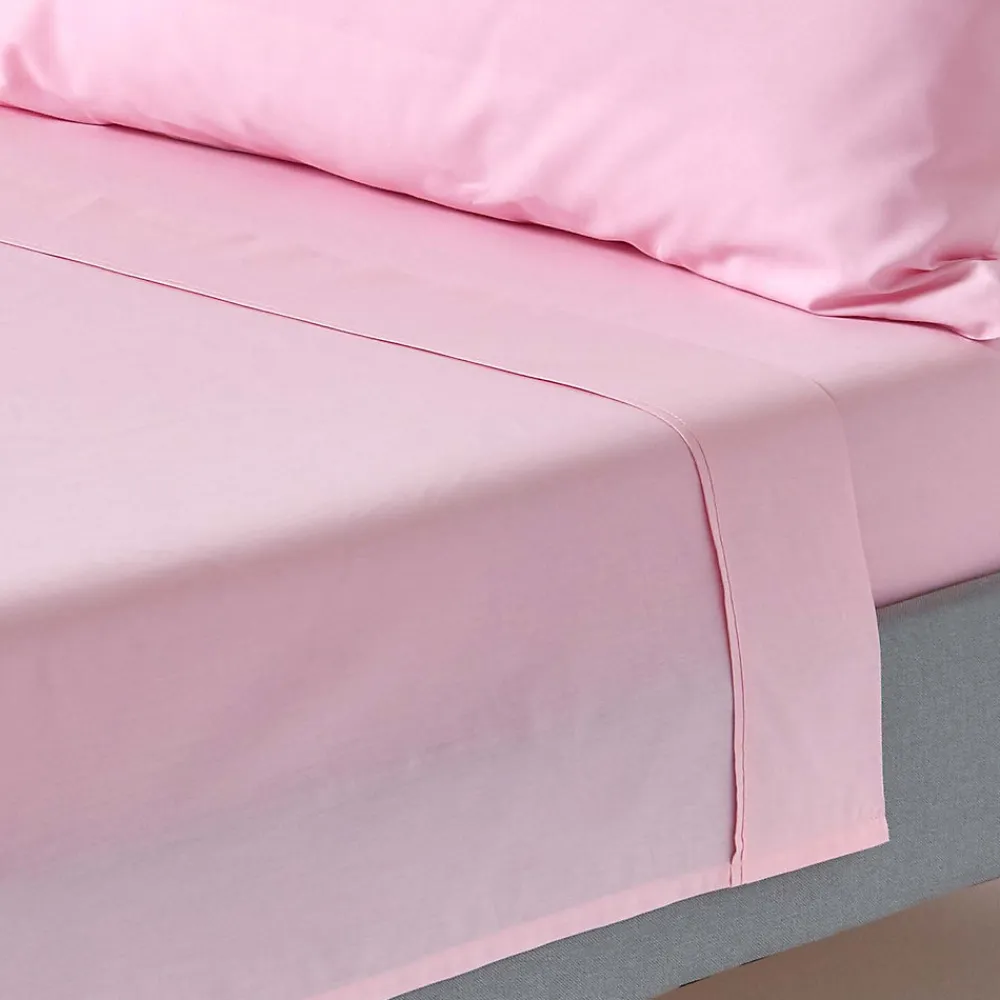 Drap plat uni 100 % coton égyptien 200 fils rose, 178x255 cm ->Homescapes Outlet