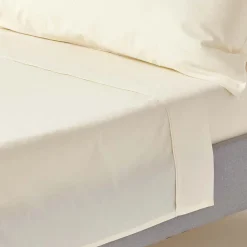 Homescapes Drap plat uni 100 % coton égyptien 200 fils ivoire, 180x290 cm -* Drap Plat