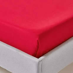 Drap plat uni 100 % coton égyptien 200 fils rouge, 270x300 cm -><noscript><img width=